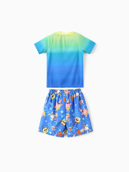 SpongeBob SquarePants Toddler/Kid Boy 2pcs UPF50+ Sea Life Print Tops and Trunks Swimsuit  Blue