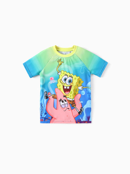 SpongeBob SquarePants Toddler/Kid Boy 2pcs UPF50+ Sea Life Print Tops and Trunks Swimsuit  Blue