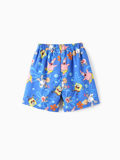 SpongeBob SquarePants Toddler/Kid Boy 2pcs UPF50+ Sea Life Print Tops and Trunks Swimsuit  Blue