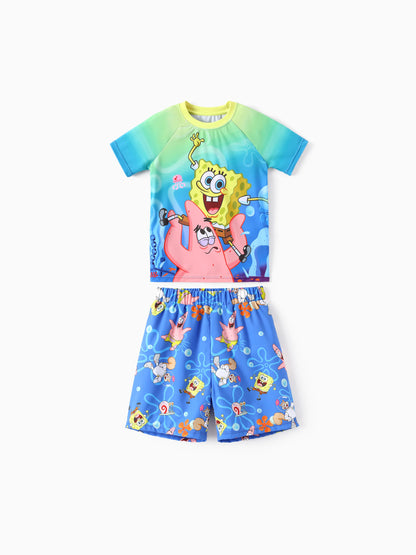 SpongeBob SquarePants Toddler/Kid Boy 2pcs UPF50+ Sea Life Print Tops and Trunks Swimsuit  Blue