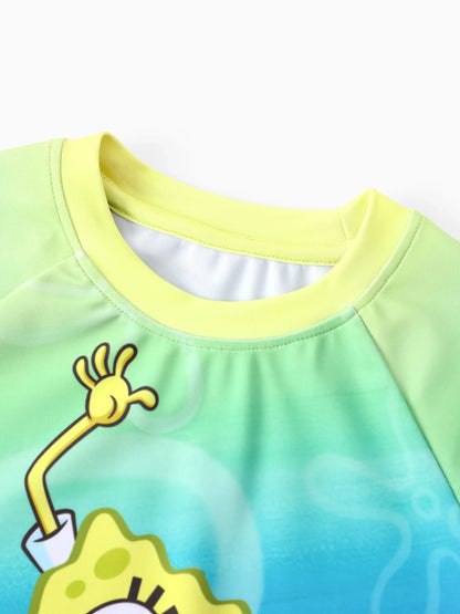 SpongeBob SquarePants Toddler/Kid Boy 2pcs UPF50+ Sea Life Print Tops and Trunks Swimsuit  Blue