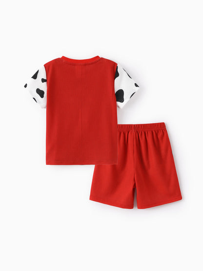 PAW Patrol Toddler Boy 2pcs Marshall Waffle Fabric Tee and Shorts Set Red