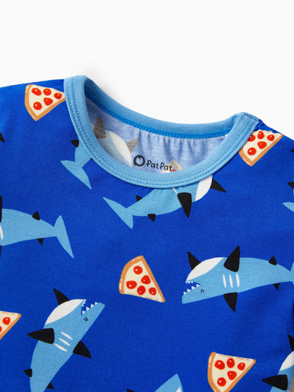 Bamboo Baby/Toddler 2pcs Childlike Printed Snug-Fitting Pajama Sets Sky blue