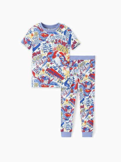 Justice League Toddler/Kid Boy Bamboo Superman 2pcs Snug-Fitting Pajamas Set Blue