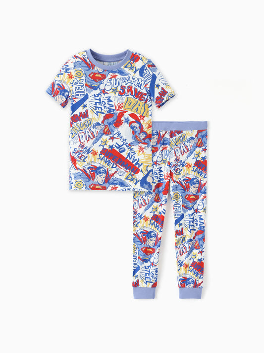 Justice League Toddler/Kid Boy Bamboo Superman 2pcs Snug-Fitting Pajamas Set Blue