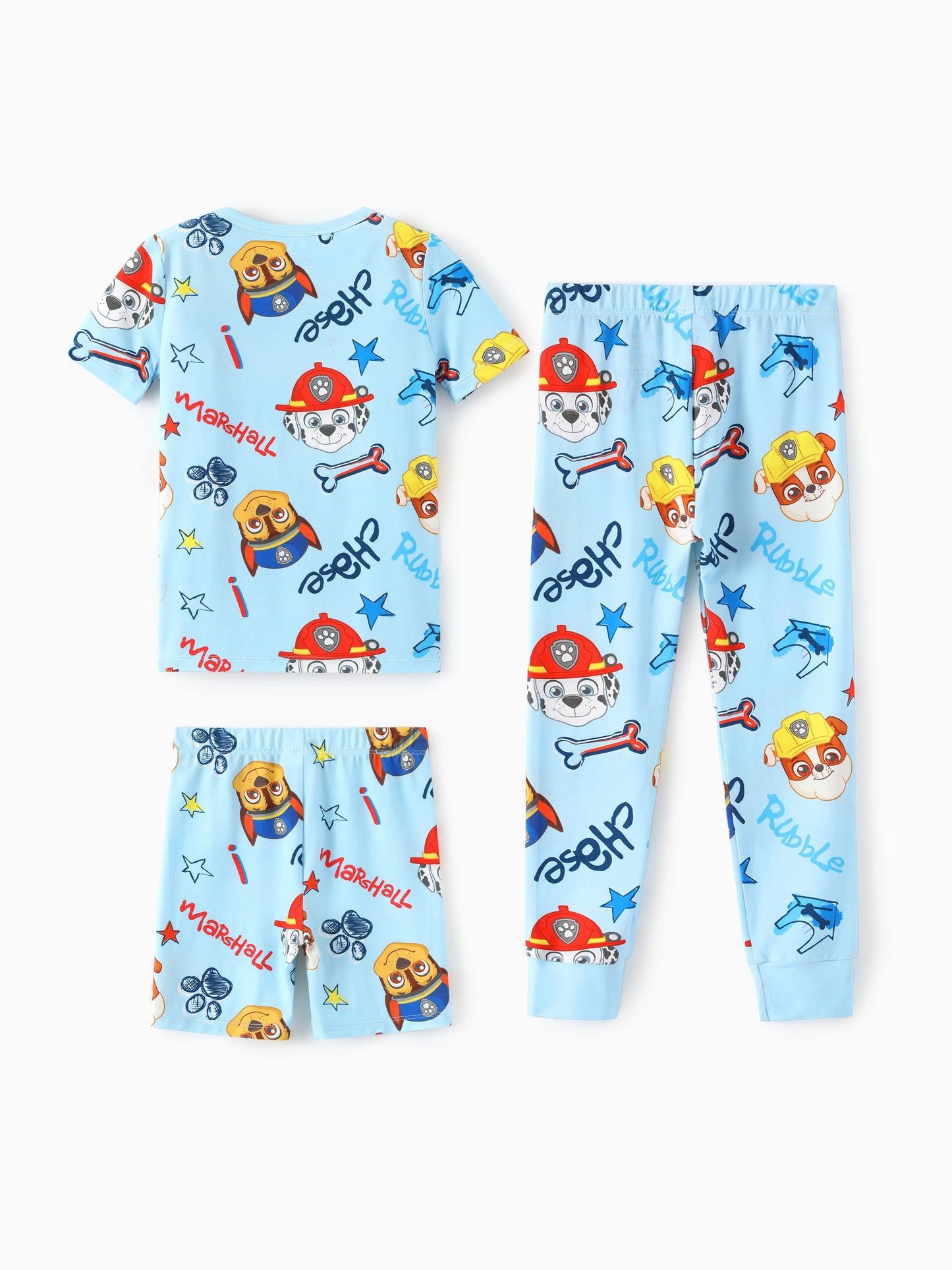 PAW Patrol Toddler Boy Rubble/Marshall 3-Piece Bamboo Pajama Set 2-in-1 Look for 4 Seasons (Snug-Fitting) Blue
