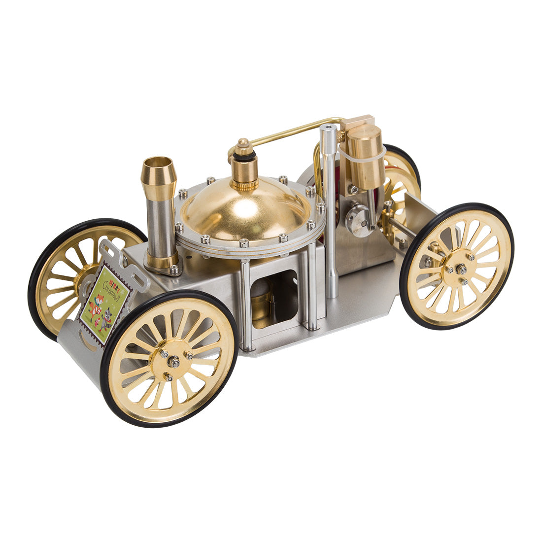 ENJOMOR Antique Metal Steam-Powered Car Model Retro Steam Engine Model Car STEM Toy Christmas Gift Collection