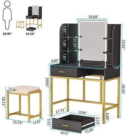 LED Lighted Mirror Black Dressing Table