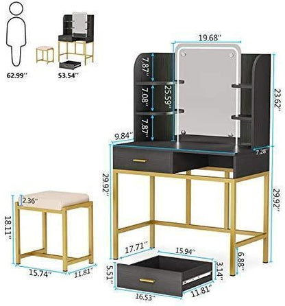 LED Lighted Mirror Black Dressing Table
