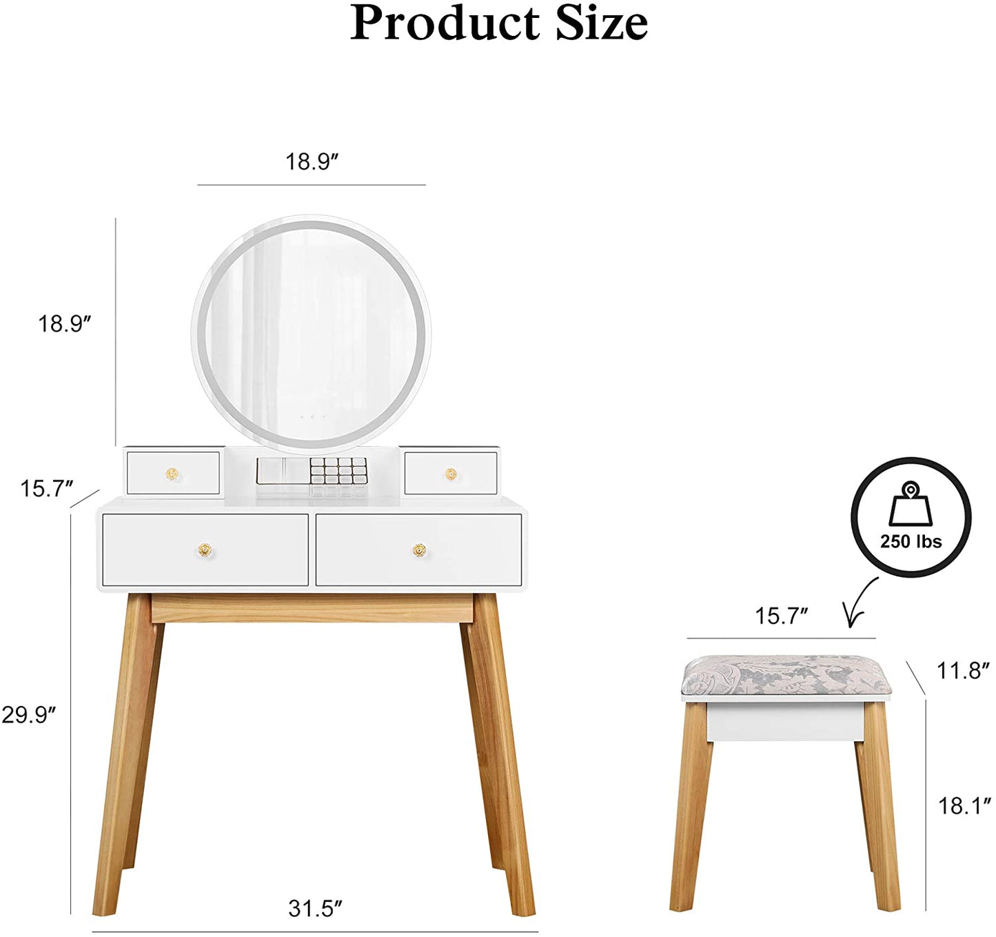 Round Mirror White Dressing Table