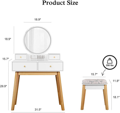 Round Mirror White Dressing Table