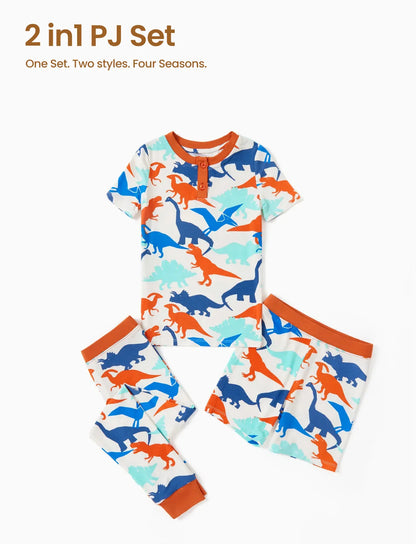 Toddler / Kids Christmas / Halloween PJS for Boys 3-Piece Bamboo Pajama Set 2-in-1 Look for 4 Seasons (Snug-Fitting) Apricot