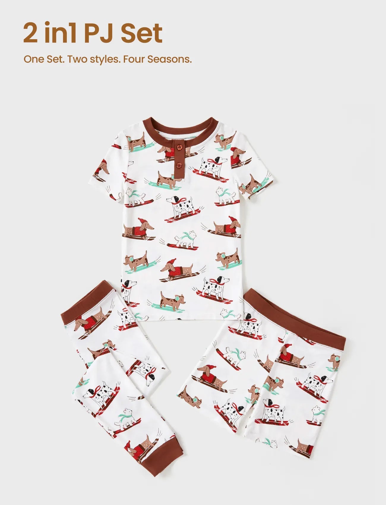 Toddler / Kids Christmas / Halloween Pajamas 3-Piece Bamboo Pajama Set 2-in-1 Look for 4 Seasons (Snug-Fitting) White
