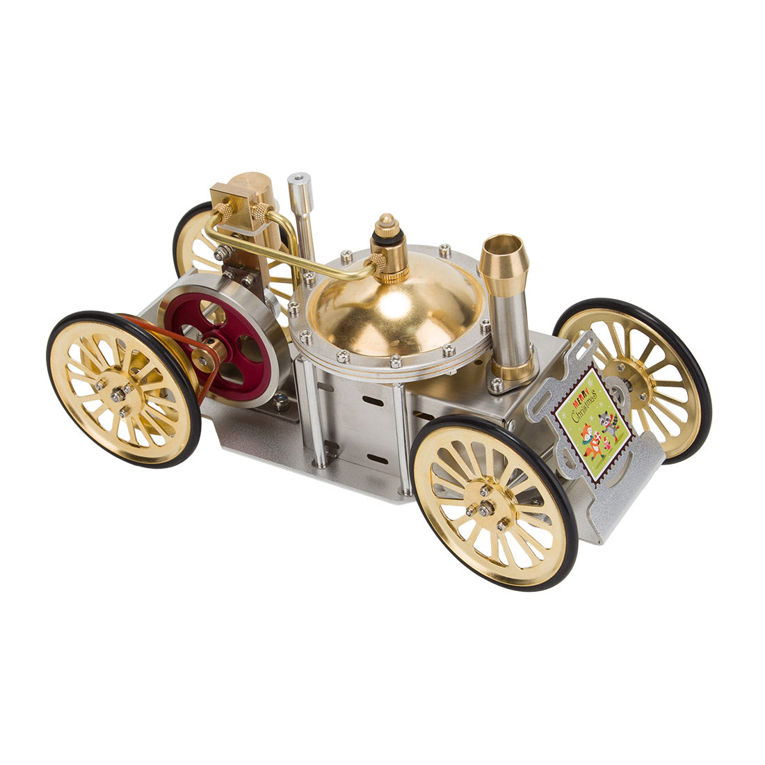 ENJOMOR Antique Metal Steam-Powered Car Model Retro Steam Engine Model Car STEM Toy Christmas Gift Collection