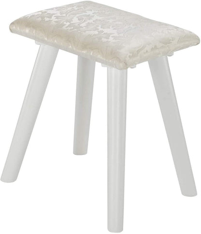 Round Mirror Dressing Table with Sliding Drawers & Cushioned Stool