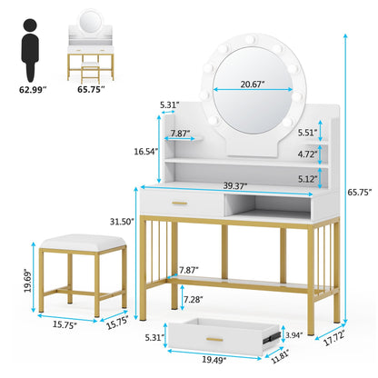 Vanity Set with Lighted Mirror, Large Makeup Vanity Table Set with 9 LED Lights