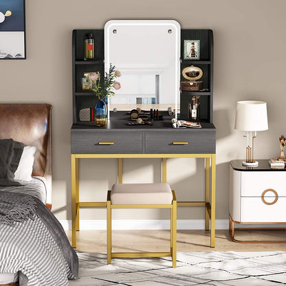LED Lighted Mirror Black Dressing Table