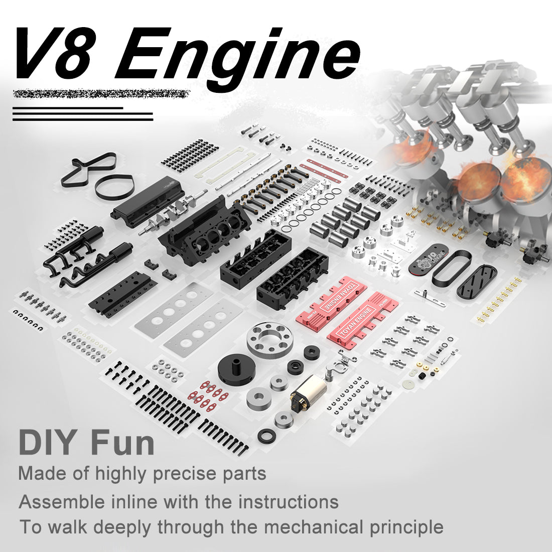 TOYAN FS-V800 V8 Engine With Starter Kit, Stand and Accessories