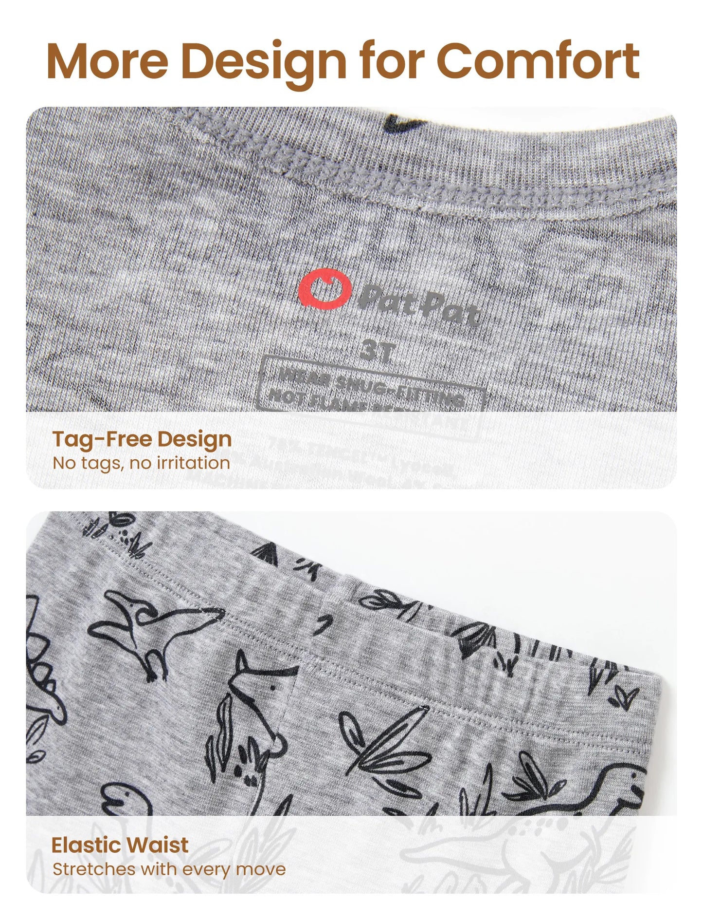Toddler / Kids 2-piece Pajamas With Animal Print ( Snug-Fitting ) Grey