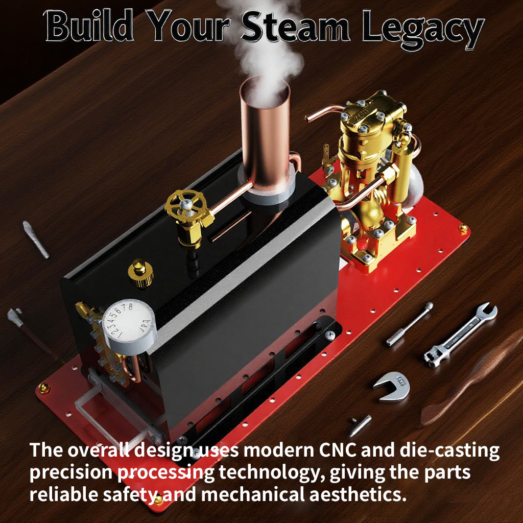 RW-BL1K Mini Reversible Reciprocating Single-Cylinder Live Steam Engine Kit with Boiler DIY Kit