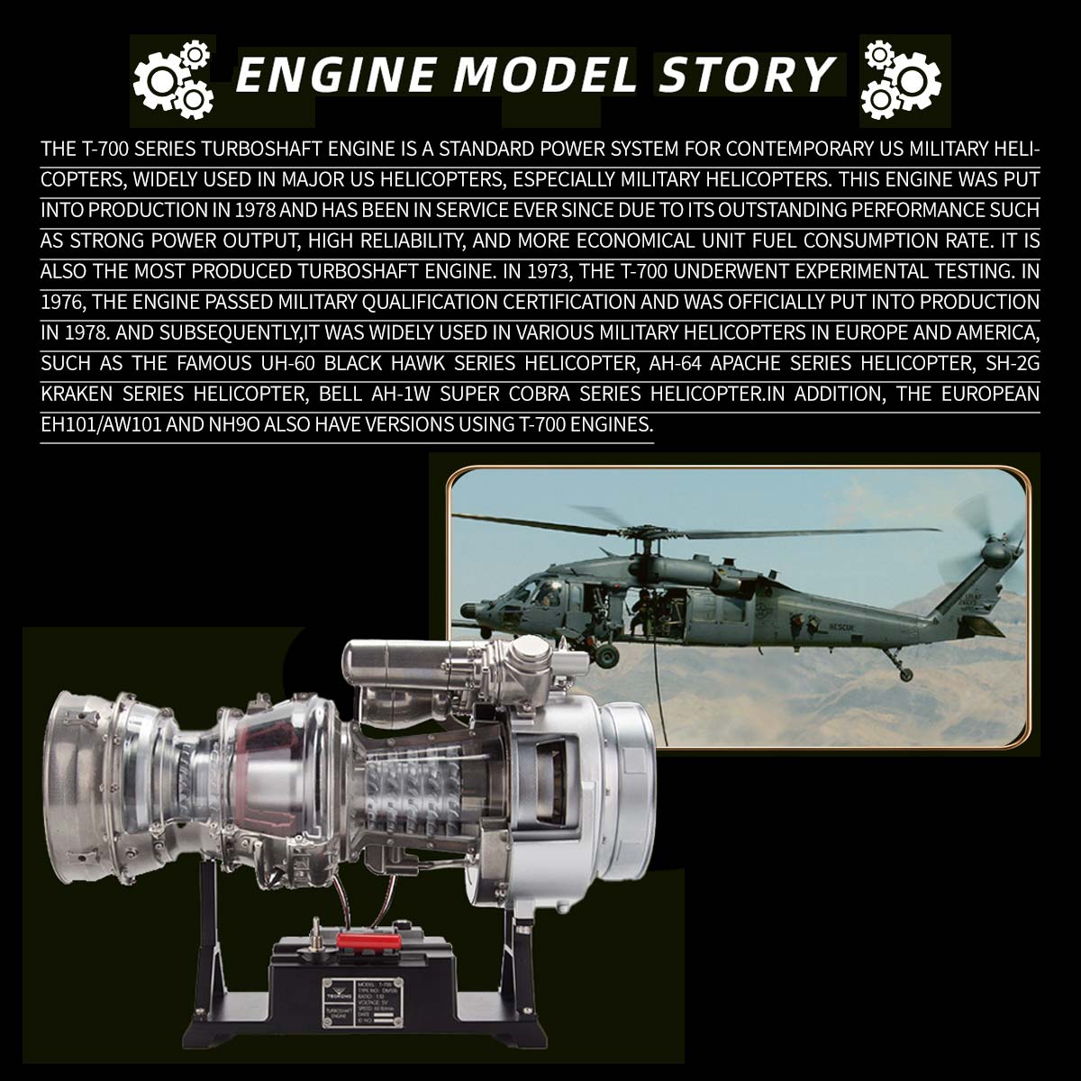 T700 Turboshaft Engine Model Kit that Works - Build Your Own Turboshaft Engine - TECHING 1/4 Metal Simulation Electric Military Helicopter Turboshaft Engine Model DM136