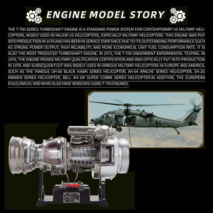 T700 Turboshaft Engine Model Kit that Works - Build Your Own Turboshaft Engine - TECHING 1/4 Metal Simulation Electric Military Helicopter Turboshaft Engine Model DM136