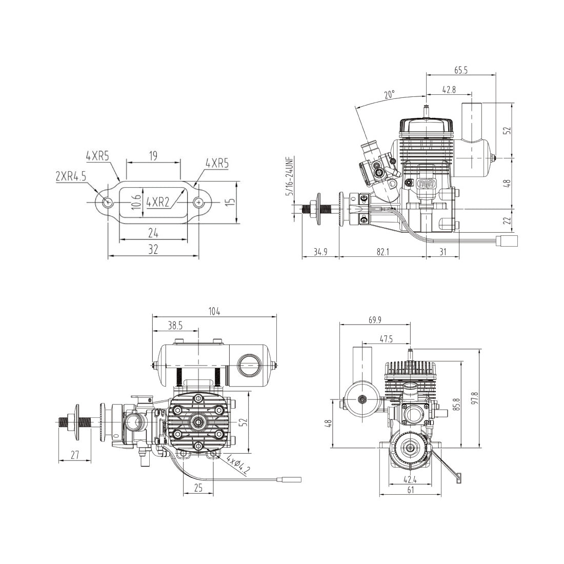 NGH GT17-Pro 17cc Single-Cylinder Two-Stroke Air-Cooled Gasoline Engine Model for Fixed-Wing RC Airplanes