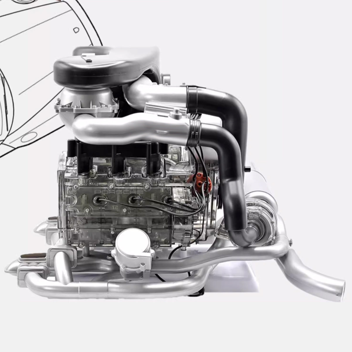 1/3 Scale DIY Horizontal Opposed 6-Cylinder Engine Kit with Operational Turbocharger - Electric Motorized STEM Educational Display Model
