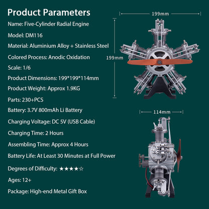 5 Cylinder Radial Engine Model Kit that Works - Build Your Own Radial Engine - TECHING 1: 6 Full Metal Radial Engine Model Kit 230+Pcs