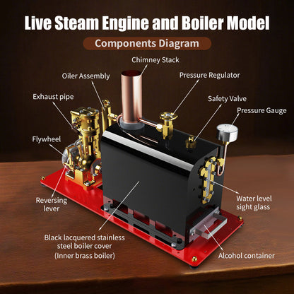 RW-BL1K Mini Reversible Reciprocating Single-Cylinder Live Steam Engine Kit with Boiler DIY Kit