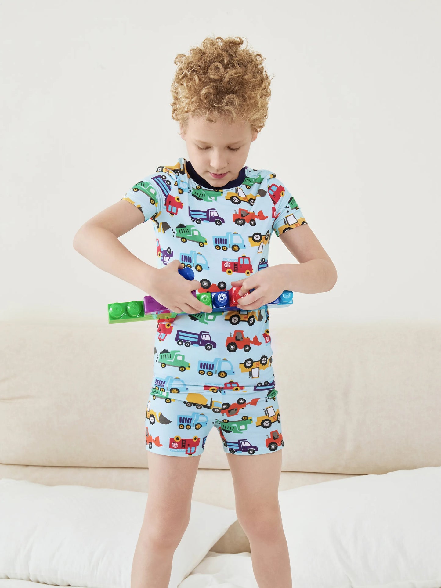 Toddler / Kids Christmas / Halloween Pajamas 3-Piece Bamboo Pajama Set 2-in-1 Look for 4 Seasons (Snug-Fitting) Light Blue