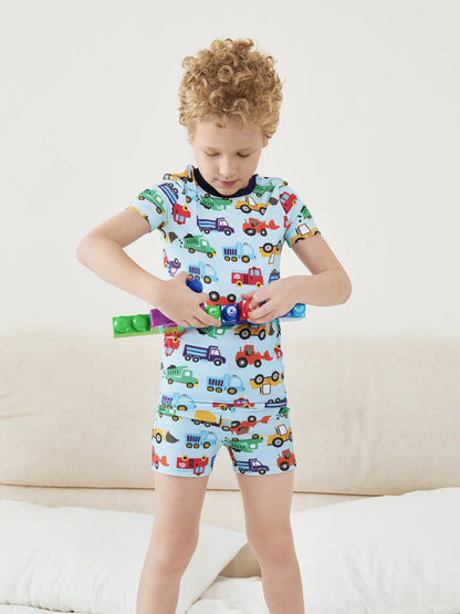 Toddler / Kids Christmas / Halloween Pajamas 3-Piece Bamboo Pajama Set 2-in-1 Look for 4 Seasons (Snug-Fitting) Light Blue