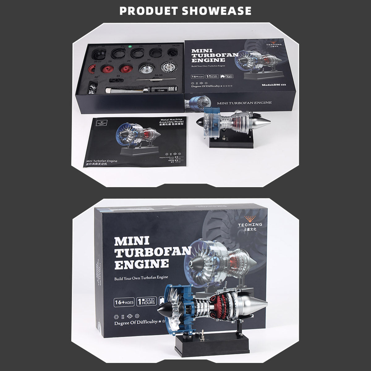 TECHING Mini Turbofan Engine Kit that Works - DIY Metal Electric Jet Engine with Visible Mechanics for STEM Education