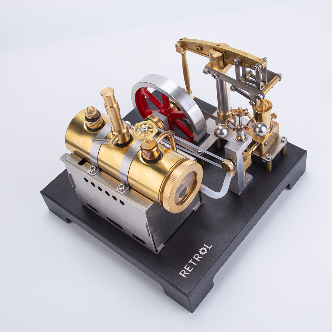 RETROL Full Metal Beam Engine Steam Engine Model Kit with Horizontal Boiler with Centrifugal Regulator Flyball