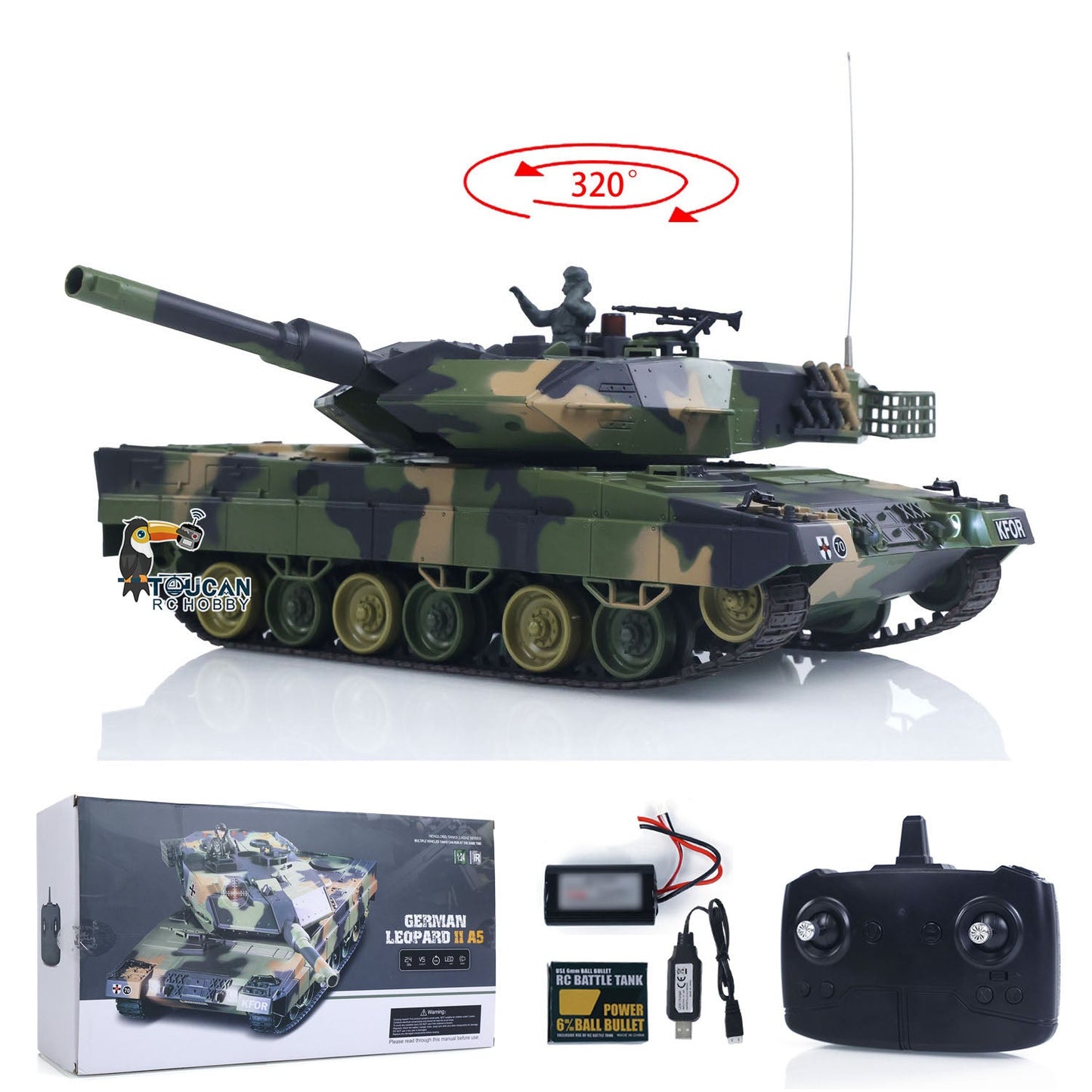 HengLong 3809 2.4GHz 1/24 RC Tank Leopard 2 A5 Remote Control Battle Tank Model BB Infrared Battle Spray Water Battery Radio