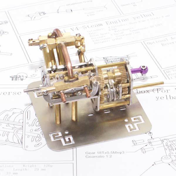 Mini V4 Steam Engine Model with Reverse Gearbox Toy Creative Gift
