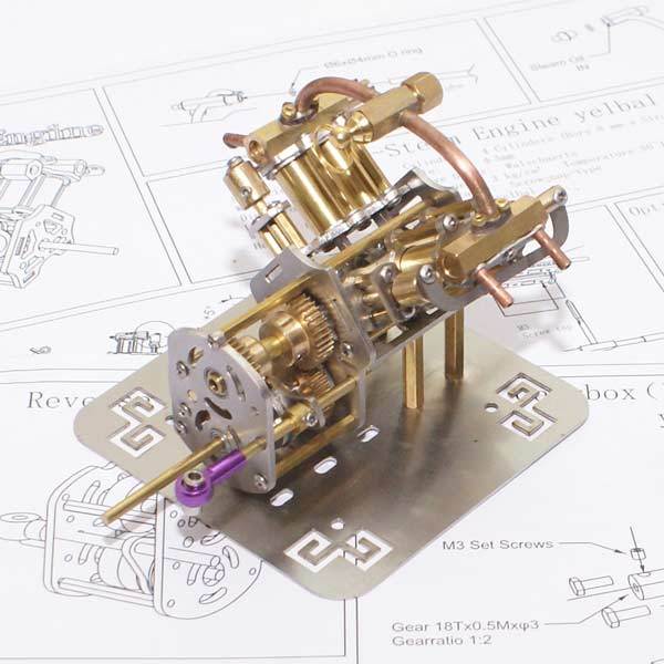Mini V4 Steam Engine Model with Reverse Gearbox Toy Creative Gift