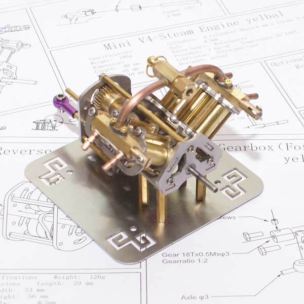 Mini V4 Steam Engine Model with Reverse Gearbox Toy Creative Gift