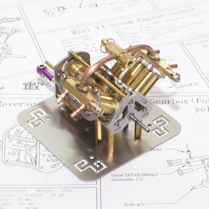 Mini V4 Steam Engine Model with Reverse Gearbox Toy Creative Gift