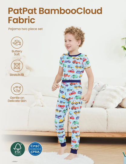 Toddler / Kids Christmas / Halloween Pajamas 3-Piece Bamboo Pajama Set 2-in-1 Look for 4 Seasons (Snug-Fitting) Light Blue