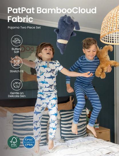 Christmas / Halloween Pajamas 2-piece Bamboo Pajamas Set With Playful Print for Toddler / Kids ( Snug-Fitting) Blue