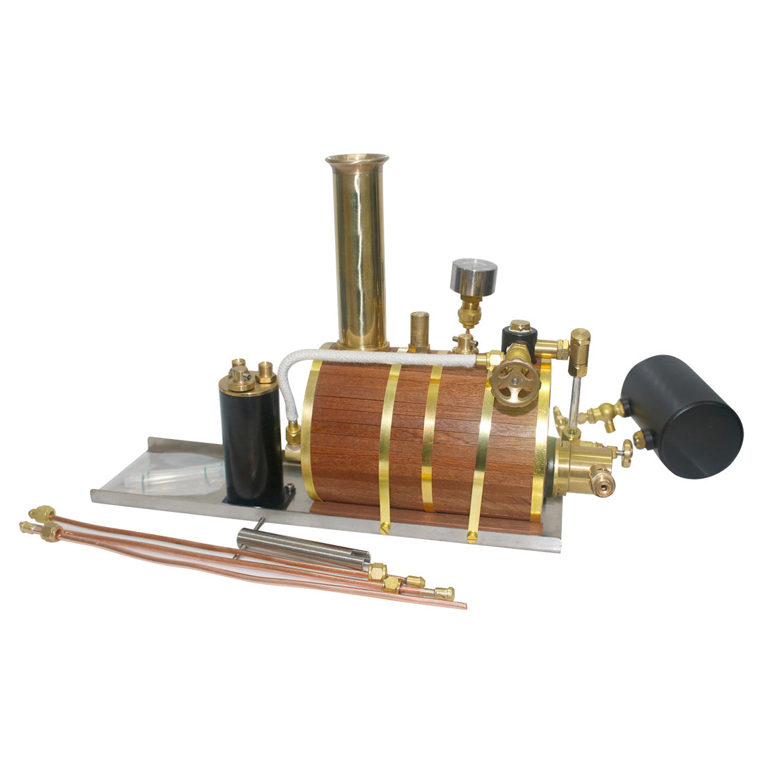 3.7CC Retro Vertical 2-cylinder Reciprocating Double-acting Model Steam Engine with 200ml Steam Boiler