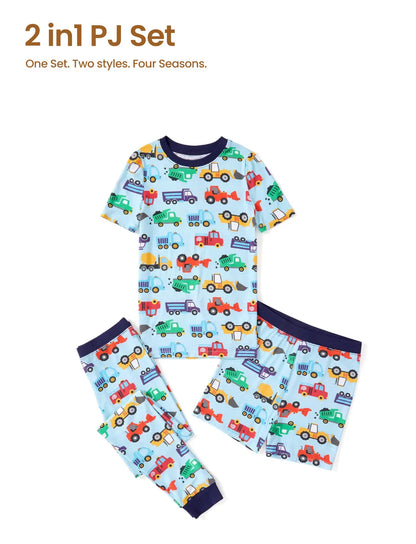 Toddler / Kids Christmas / Halloween Pajamas 3-Piece Bamboo Pajama Set 2-in-1 Look for 4 Seasons (Snug-Fitting) Light Blue