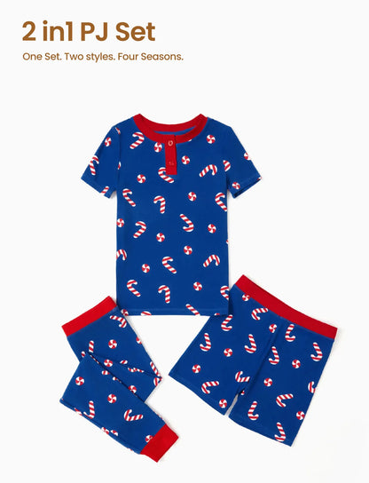 Toddler / Kids Christmas / Halloween PJS for Boys 3-Piece Bamboo Pajama Set 2-in-1 Look for 4 Seasons (Snug-Fitting) Deep Blue