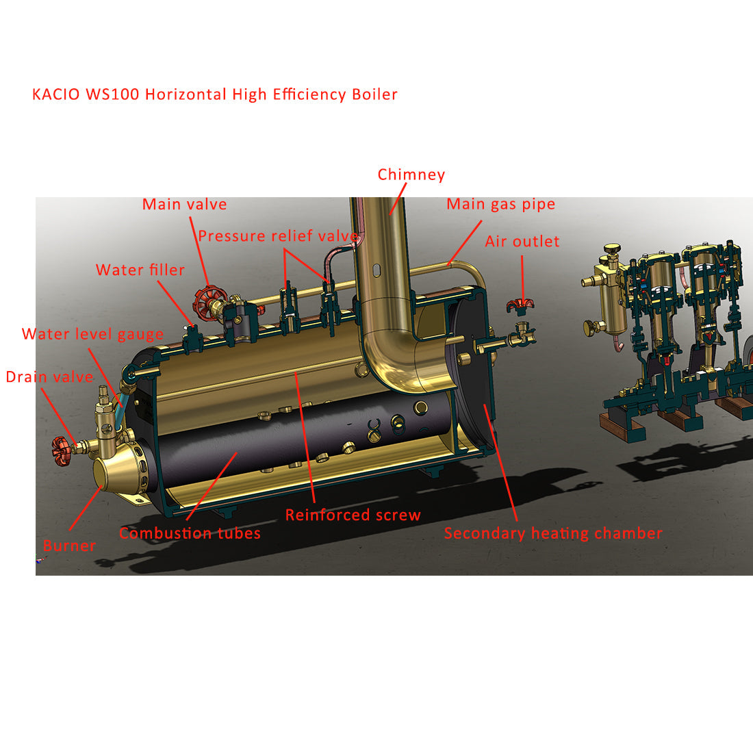 KACIO WS100XL 1000mL Horizontal Steam Boiler for Model Ship Steam Engine