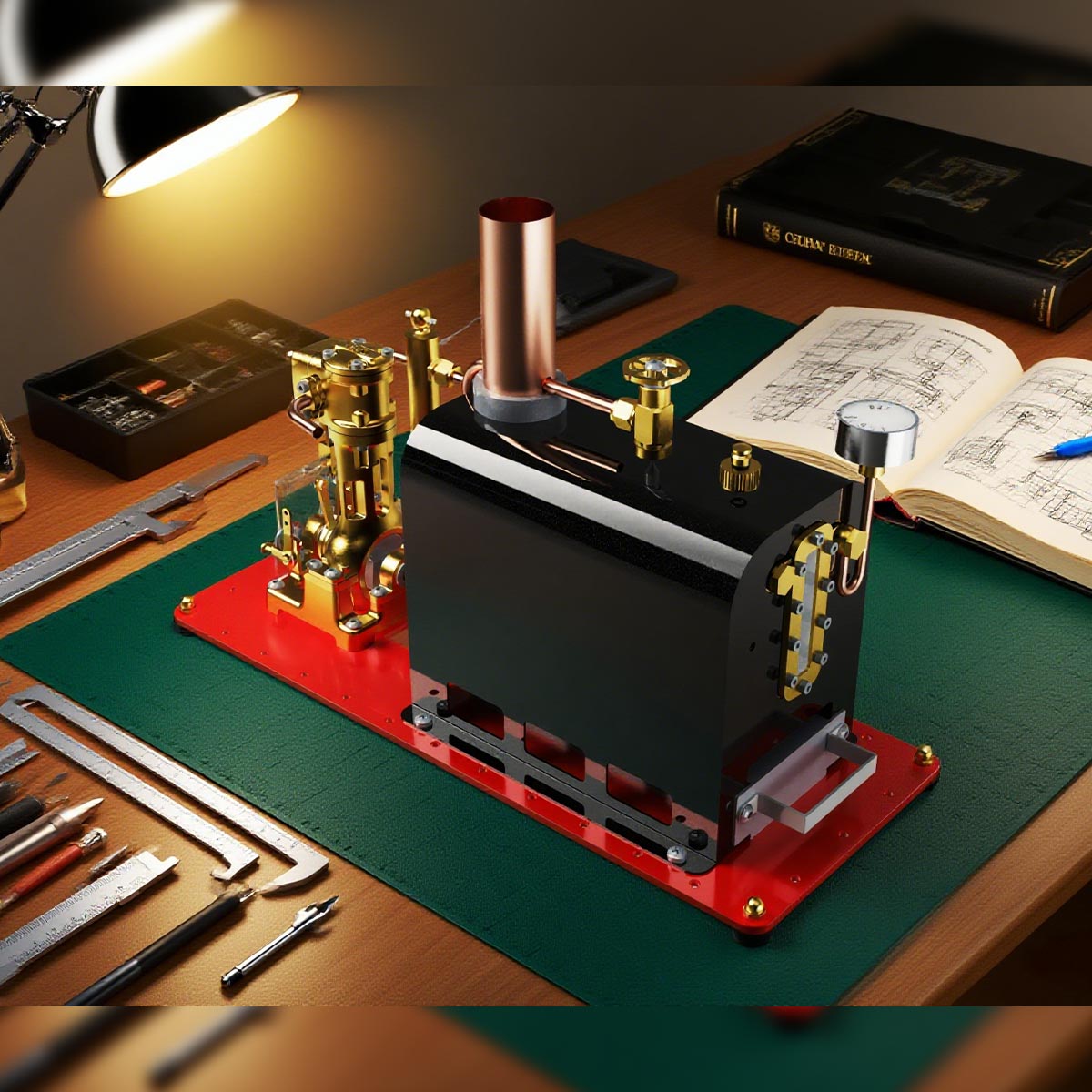 RW-BL1K Mini Reversible Reciprocating Single-Cylinder Live Steam Engine Kit with Boiler DIY Kit