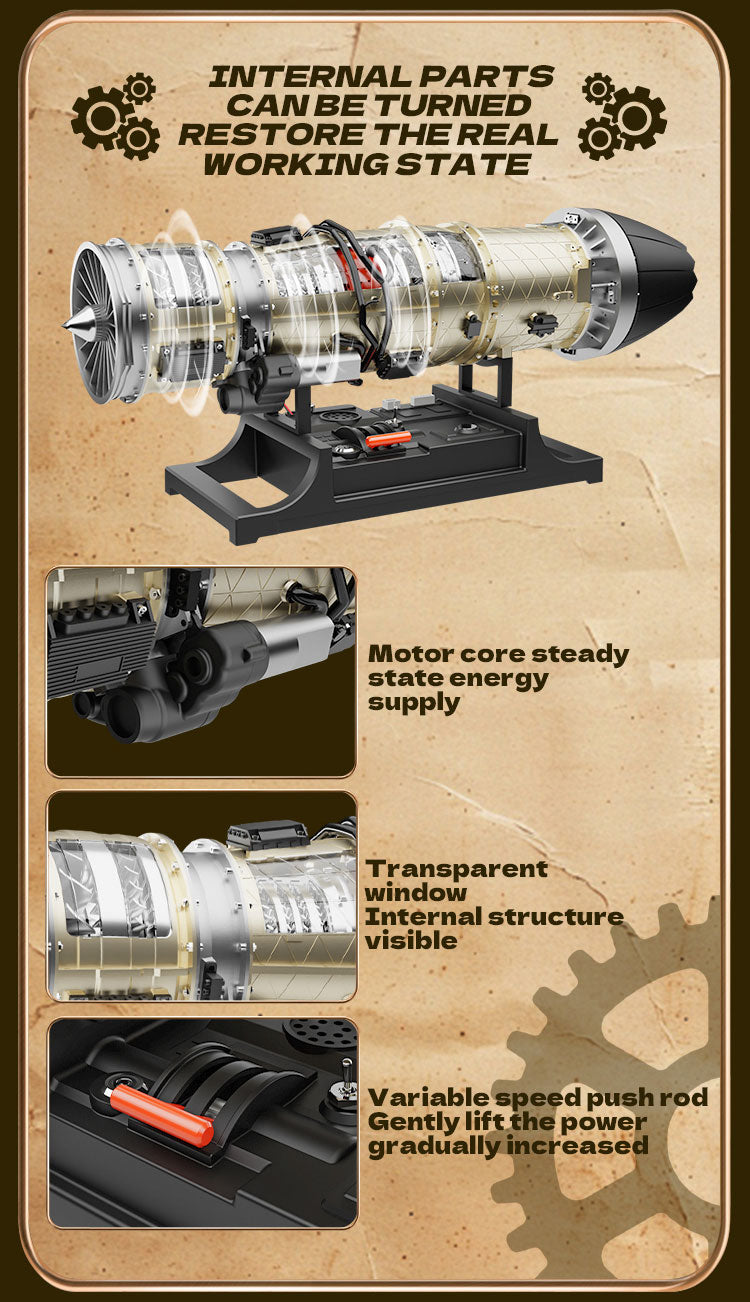 Turbofan Engine Model Kit that Works - Build Your Own Turbofan Engine - TECHING 1/10 Full Metal Electric Turbojet Engine Small Bypass Ratio Twin Rotor Aircraft Model DM135 600+Pcs