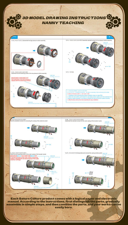 Turbofan Engine Model Kit that Works - Build Your Own Turbofan Engine - TECHING 1/10 Full Metal Electric Turbojet Engine Small Bypass Ratio Twin Rotor Aircraft Model DM135 600+Pcs