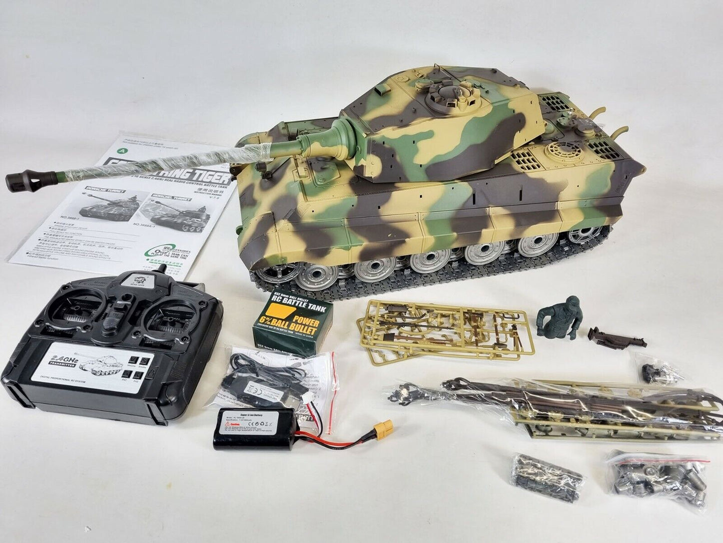 King Tiger Upgraded Metal Tracks, Wheels, Gearbox Barrel Recoil smoke Sound